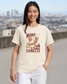 Shop Women's Beige More Spaghetti Graphic Printed Boyfriend T-shirt-Front