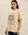 Shop Women's Beige Mystical Soul Typography Oversized T-shirt-Front