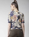 Shop Women's Beige & Navy Blue Floral Print Blouson Top-Design