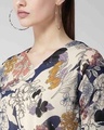 Shop Women's Beige & Navy Blue Floral Print Blouson Top