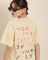 Shop Women's Beige New York City Typography Oversized T-shirt-Front