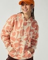 Shop Women's Beige & Orange All Over Printed Oversized Hoodies-Front