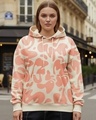 Shop Women's Beige & Orange All Over Printed Oversized Plus Size Hoodies-Front