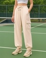 Shop Women's Beige Oversize Cargo Joggers-Front