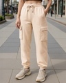 Shop Women's Beige Oversize Cargo Joggers-Front