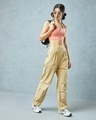 Shop Women's Beige Oversized Parachute Pants-Full
