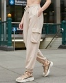 Shop Women's Beige Oversized Plus Size Cargo Joggers-Front
