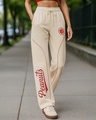 Shop Women's Beige Peanuts Typography Straight Fit Track Pants-Front