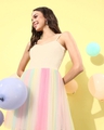 Shop Women's Beige & Pink Color Block Tulle Dress-Design