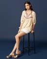 Shop Women's Beige Polyester Embroidered Yoke Top