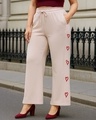 Shop Women's Beige Printed Straight Fit Plus Size Track Pants-Front