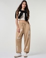 Shop Women's Beige Typography Super Loose Fit Joggers