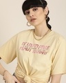 Shop Women's Beige Ready to Start Typography Oversized T-shirt-Front