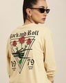 Shop Women's Beige Rock and Roll Graphic Printed Oversized T-shirt-Front