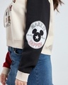 Shop Women's Beige & Salsa Red Mickey Graphic Printed Oversized Crop Hoodies