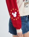 Shop Women's Beige & Salsa Red Mickey Graphic Printed Oversized Crop Hoodies