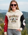 Shop Women's Beige & Salsa Red Mickey Graphic Printed Oversized Crop Hoodies-Front