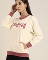 Shop Women's Beige San Diego Typography Oversized Sweatshirt-Front