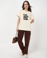 Shop Women's Beige Sarcasm Typography Boyfriend T-shirt-Full
