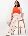 Shop Women's Beige Printed Straight Fit Plus Size Track Pants-Full
