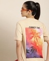 Shop Women's Beige Summer Time Graphic Printed Oversized T-shirt-Front