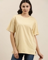 Shop Women's Beige Time To Miami Graphic Printed Oversized T-shirt-Front