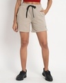 Shop Women's Beige You Can Do Big Things Typography Relaxed Fit Shorts-Front