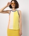 Shop Women's Yellow Color Block Slim Fit Tank Top-Front
