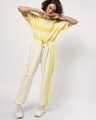 Shop Women's Birthday Yellow & White Color Block Relaxed Fit Cargo Joggers-Full