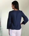 Shop Women's Bishop Sleeves Embroiderred Navy Top-Full