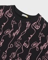 Shop Women's Black Abstract AOP Oversized Plus Size T-shirt
