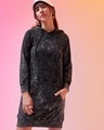 Shop Women's Black Acid Wash Hoodie Dress-Front