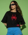 Shop Women's Black Across The Spiderverse Graphic Printed Oversized Short Top-Front