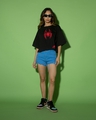 Shop Women's Black Across The Spiderverse Graphic Printed Oversized Short Top-Design