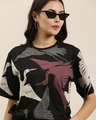 Shop Women's Black All Over Birds Printed Oversized T-shirt-Full