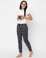 Shop Women's Black All Over Floral Printed Cotton Lounge Pants