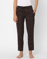 Shop Women's Black All Over Printed Cotton Lounge Pants-Front