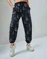 Shop Women's Black All Over Printed Oversized Joggers-Front