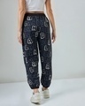 Shop Women's Black All Over Printed Oversized Joggers-Full