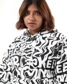 Shop Women's Black & White All Over Printed Oversized Plus Size Hoodies