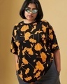 Shop Women's Black All Over Printed Oversized Plus Size T-shirt-Front