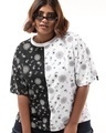 Shop Women's Black & White All Over Printed Oversized Plus Size T-shirt-Front