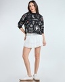 Shop Women's Black All Over Printed Oversized Cropped Sweatshirt