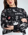 Shop Women's Black All Over Printed Oversized Cropped Sweatshirt