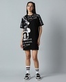 Shop Women's Black All Over Printed Oversized T-Shirt Dress-Front