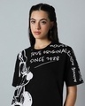 Shop Women's Black All Over Printed Oversized T-Shirt Dress-Full