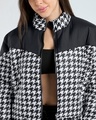 Shop Women's Black & White All Over Printed Oversized Zipper Puffer Jacket