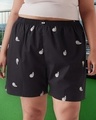 Shop Women's Black All Over Printed Plus Size Boxer Shorts-Front