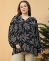 Shop Women's Black & White All Over Leafy Printed Plus Size Top-Front
