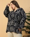 Shop Women's Black & White All Over Leafy Printed Plus Size Top-Design